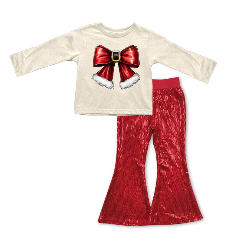 MOQ:5 Red Bow Kid Long Sleeve Wholesale Boutique Kid Clothing