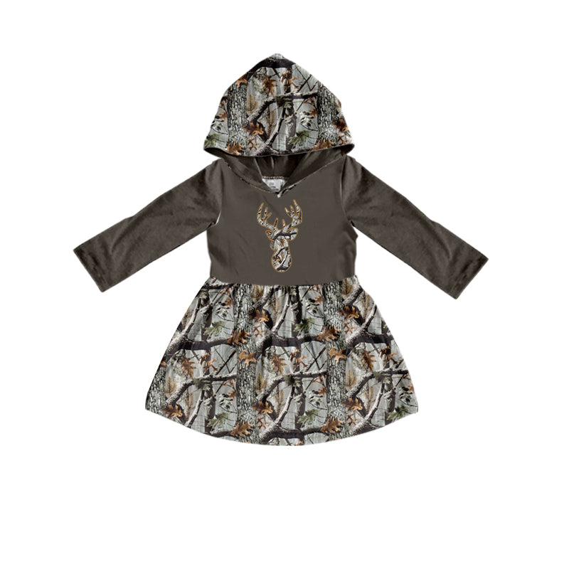 MOQ:5 Deer Cute Girl Long Sleeve Wholesale Boutique Kid Clothing Kid Dresses