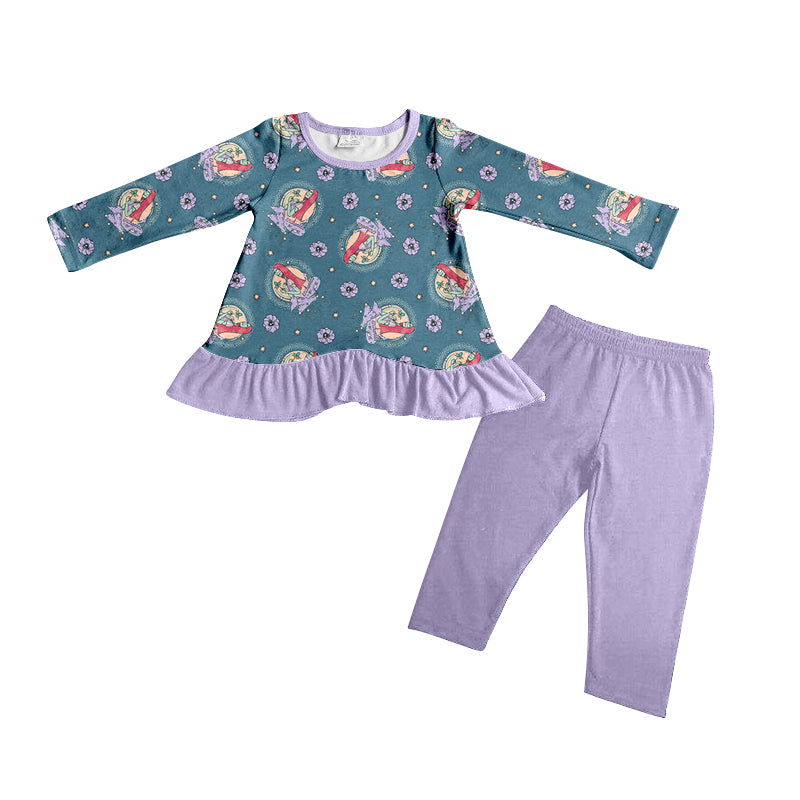 MOQ:5  Purple Color Long Sleeve Wholesale Boutique Kid Clothing Set