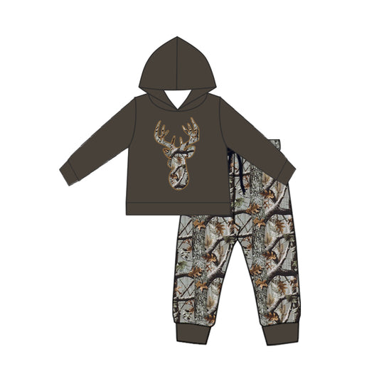 MOQ:5 Green Deer Fall Winter Long Sleeve Wholesale Boutique Kid Clothes Sets