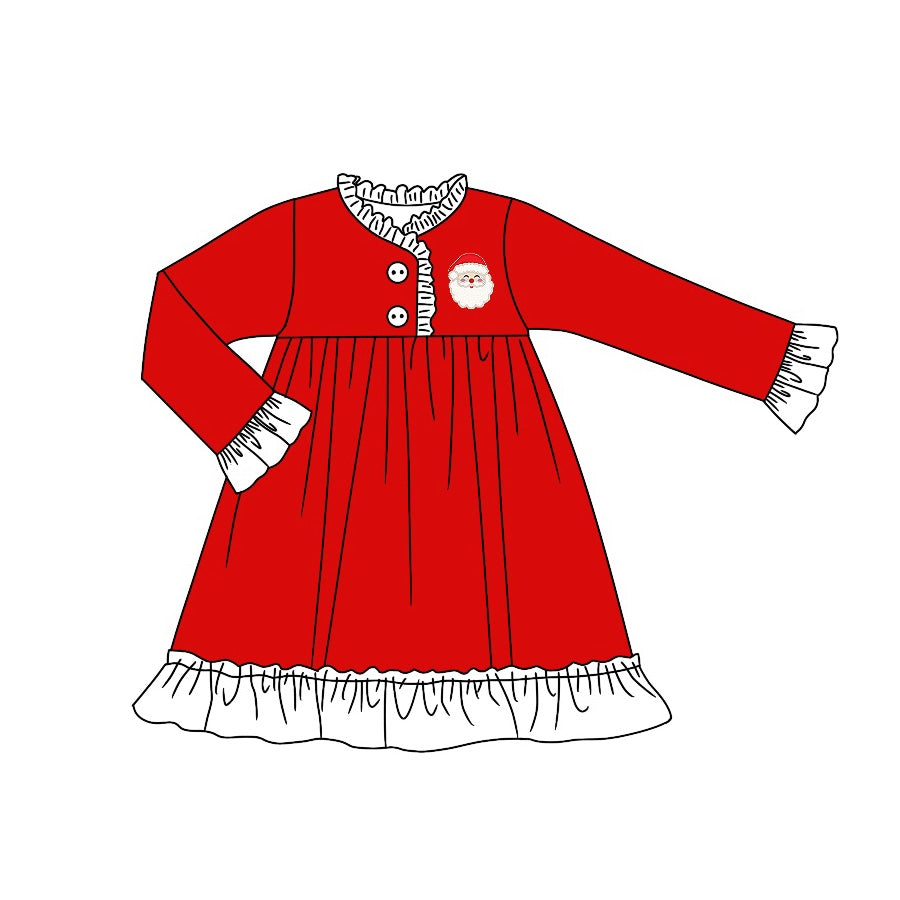 MOQ:5 Red Santa Girl Long Sleeve Wholesale Boutique Kid Clothing Kid Dresses