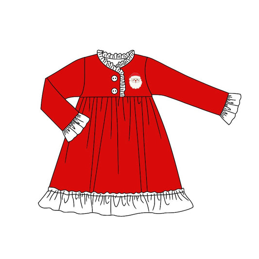 MOQ:5 Red Santa Girl Long Sleeve Wholesale Boutique Kid Clothing Kid Dresses