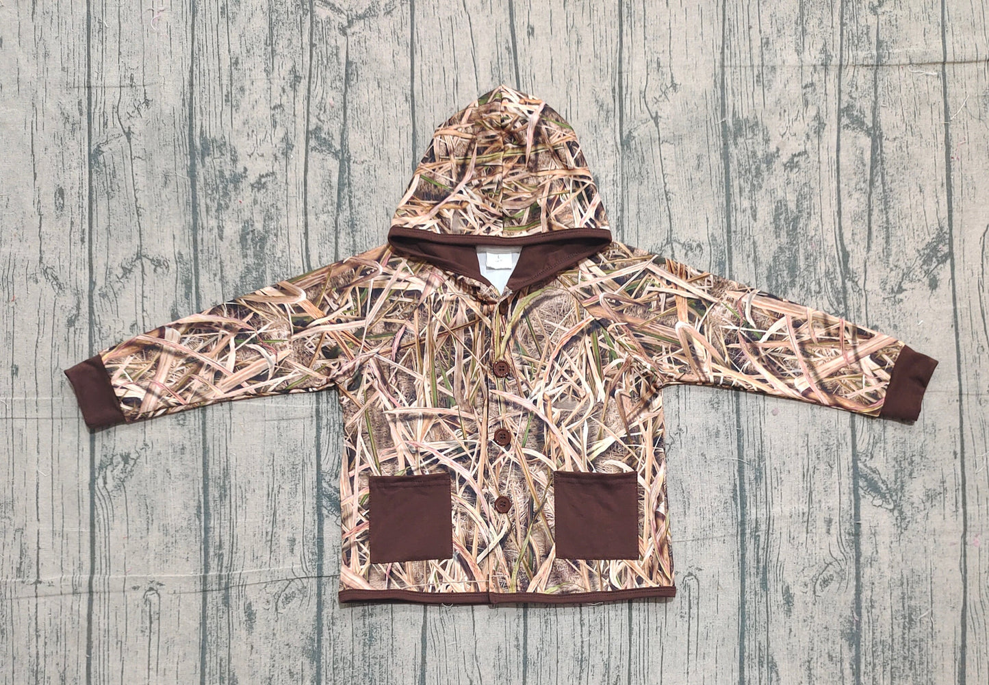 RTS Baby Boys Kids Leaves Camo Hoodie Pockets Buttons Shirt Tops