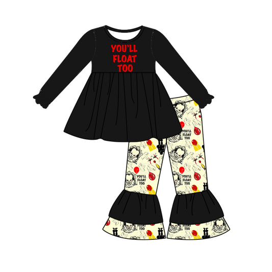 MOQ:5  Black Ruffle Long Sleeve Wholesale Boutique Kid Outfit