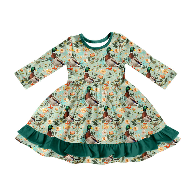 MOQ:5 Duck Girls Long Sleeve Wholesale Boutique Kid Clothing Kid Dresses