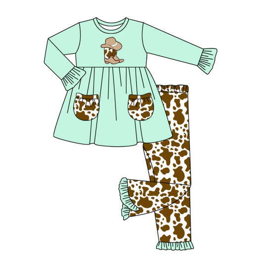 MOQ:5 cow long Sleeve Wholesale Boutique Kid Clothing