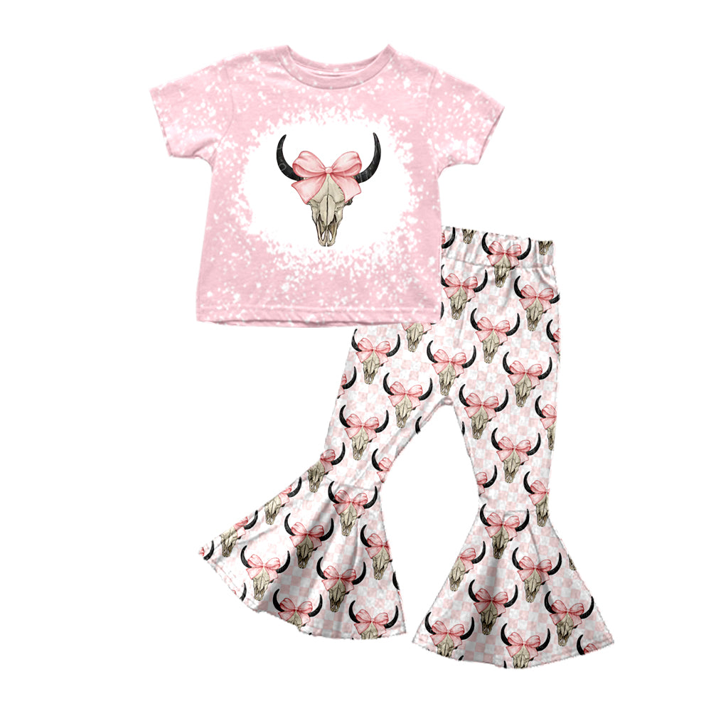 MOQ:5 Pink Cow Children Short Sleeve Wholesale Boutique Kid Clothes Sets