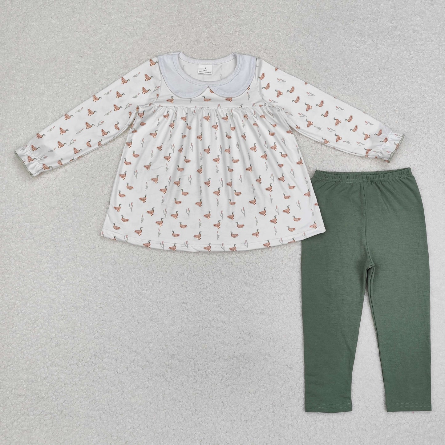 GLP1598 Baby Girls Fall Ducks Tunic Top Green Legging Clothes Sets