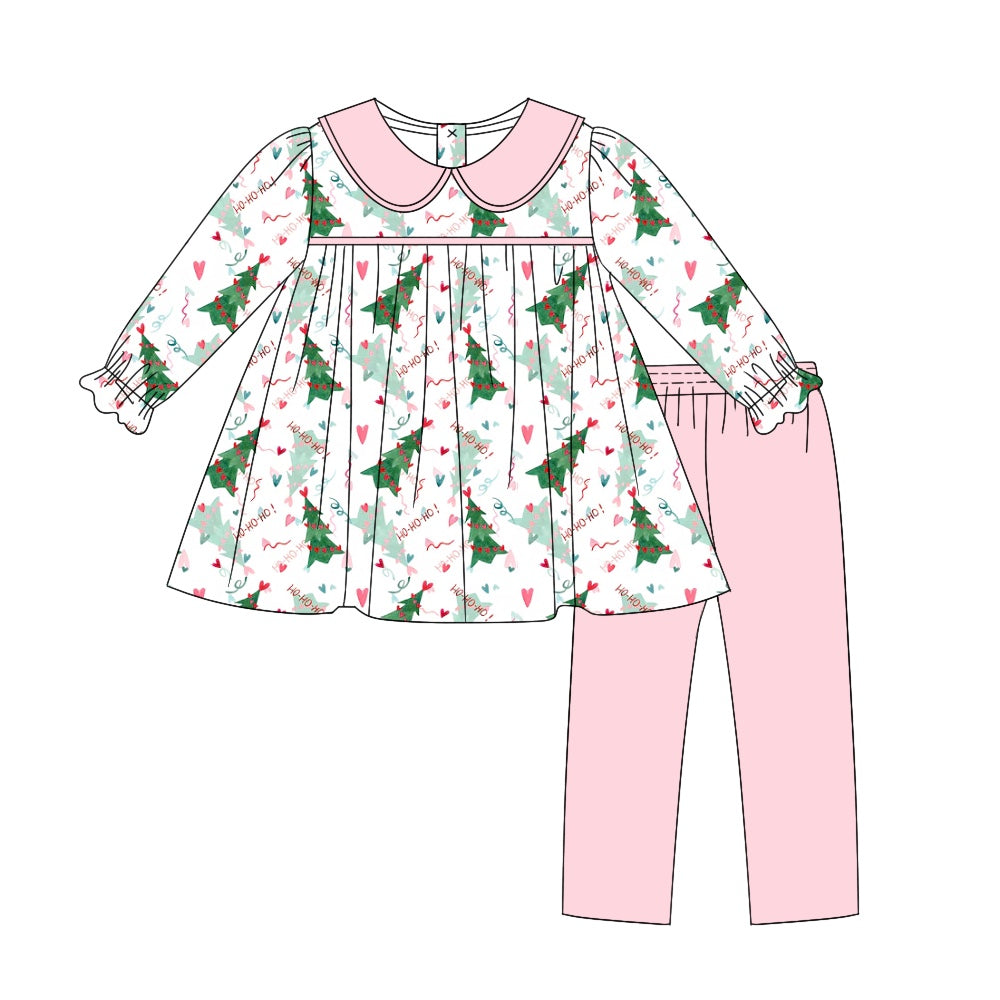 MOQ:5 Pink Christmas Long Sleeve Wholesale Boutique Kid Clothing