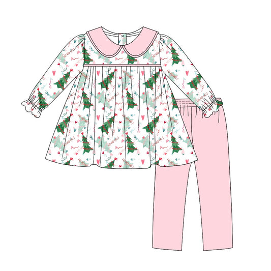 MOQ:5 Pink Christmas Long Sleeve Wholesale Boutique Kid Clothing