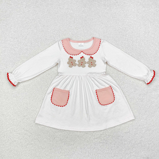 GLD0765 Baby Girls Cute Gingerbread Dress With Pocket