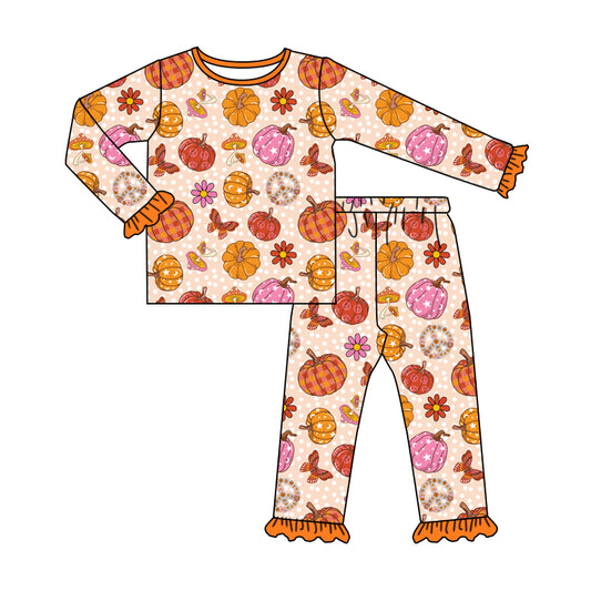 MOQ:5 Pumpkin Fall Winter Long Sleeve Wholesale Boutique Kid Clothes Sets