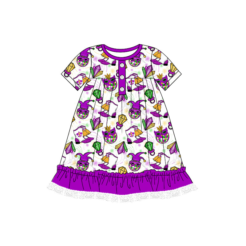 MOQ:5 Purple Short Sleeve Wholesale Boutique Kid Clothing Kid Dresses