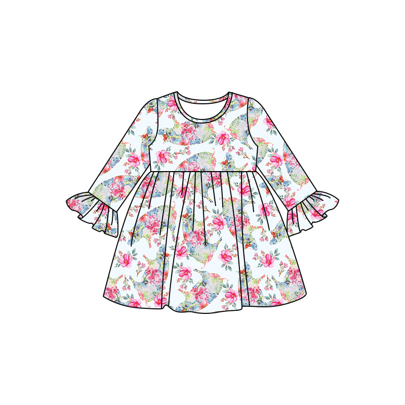 MOQ:5 Floral Girls Long Sleeve Wholesale Boutique Kid Clothing Kid Dresses