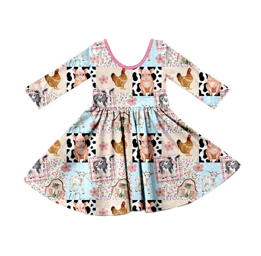 MOQ:5 Chicken Cute Girls Long Sleeve Wholesale Boutique Kid Clothing Kid Dresses