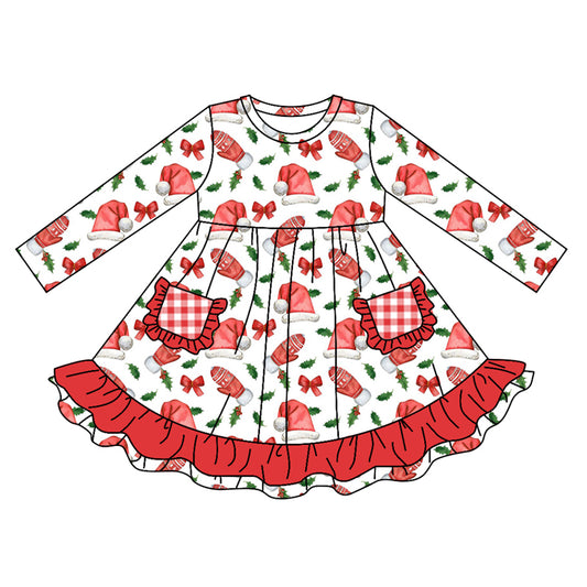 MOQ:5 Red  Girls Long Sleeve Wholesale Boutique Kid Clothing Kid Dresses