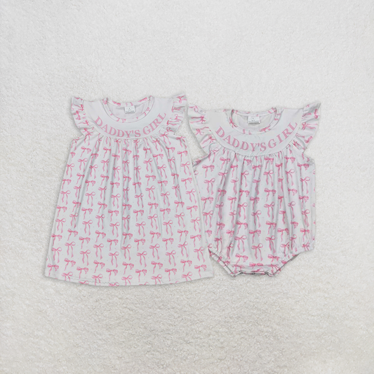 RTS NO MOQ Summer Sibling  Baby Girls Daddy's Girl Bows Rompers Dresses