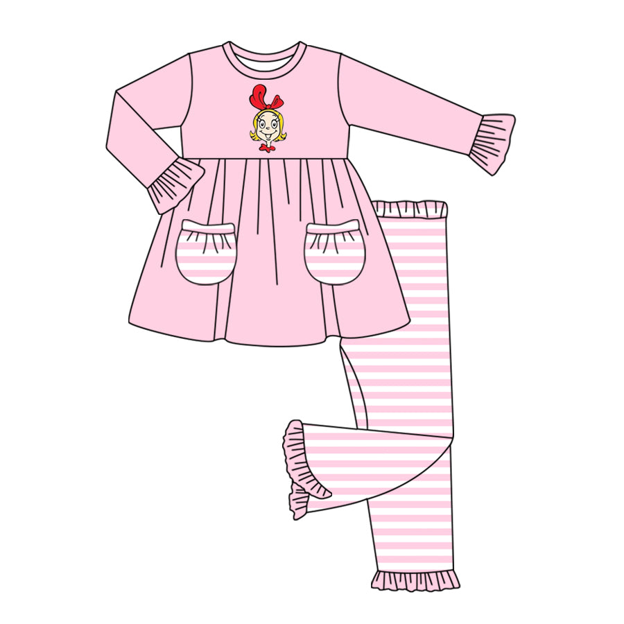 MOQ:5 Pink long Sleeve Wholesale Boutique Kid Clothing