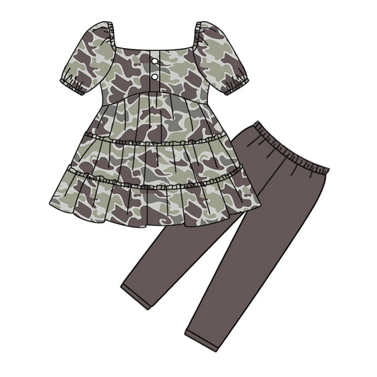 MOQ:5 Camo Girls long Sleeve Wholesale Boutique Kid Clothing Set