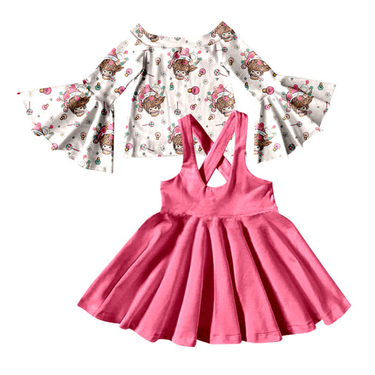 MOQ:5 PinkGirl Long Sleeve Wholesale Boutique Kid Clothing Kid Dresses Sets