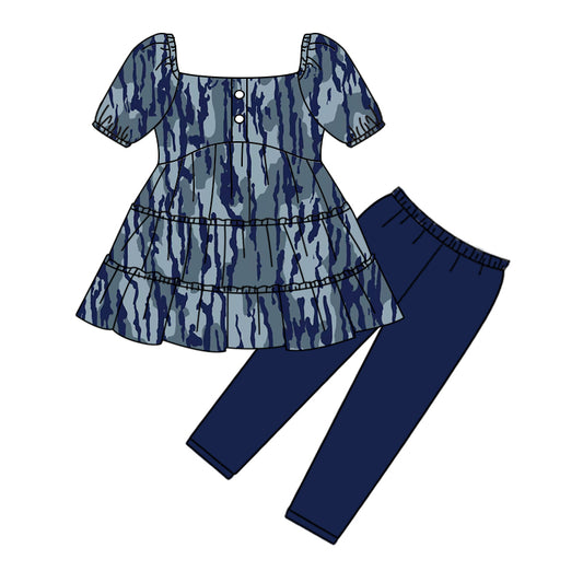 MOQ:5 Blue Girls long Sleeve Wholesale Boutique Kid Clothing Set