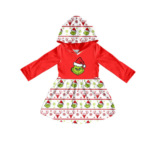 MOQ:5 Red Santa Cute Girl Long Sleeve Wholesale Boutique Kid Clothing Kid Dresses