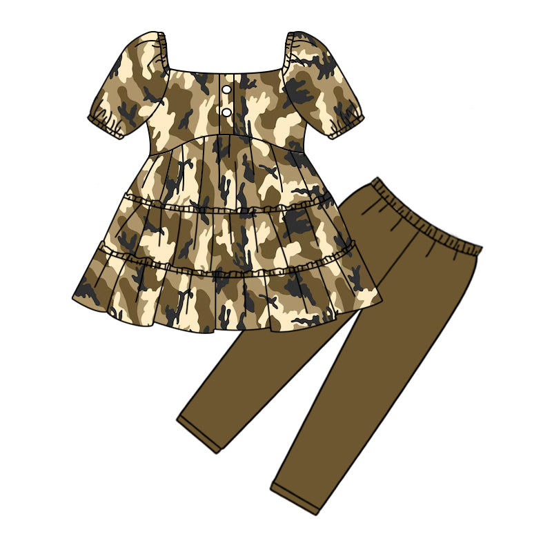 MOQ:5 Camo Design Girls long Sleeve Wholesale Boutique Kid Clothing Set