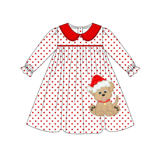 MOQ:5  Red Girl Long Sleeve Wholesale Boutique Kid Clothing Kid Dresses