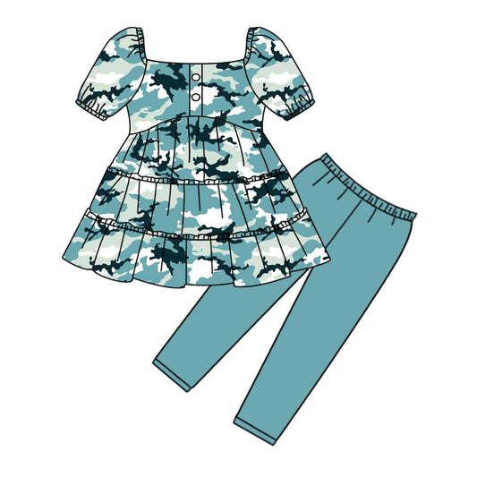 MOQ:5 Blue Camo Design Girls long Sleeve Wholesale Boutique Kid Clothing