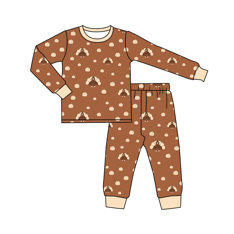 MOQ:5  Brown Long Sleeve Wholesale Boutique Kid Clothing Set