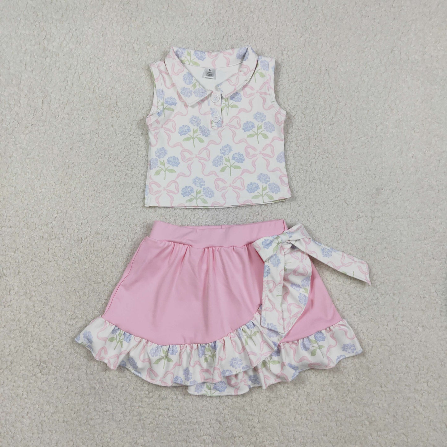 Sibling Baby Girls Bows Flower Buttons Tops Ruffle Pink Skirts Shorts Yoga Active Clothes Sets RTS