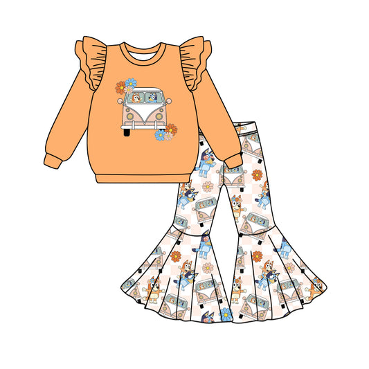 MOQ:5 Orange Design Girls long Sleeve Wholesale Boutique Kid Clothing