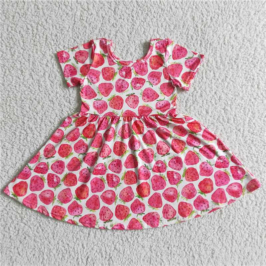 8.7 RTS NO MOQ Summer Baby Girls Dresses GSD0007 Strawberry short sleeve twirl dresses