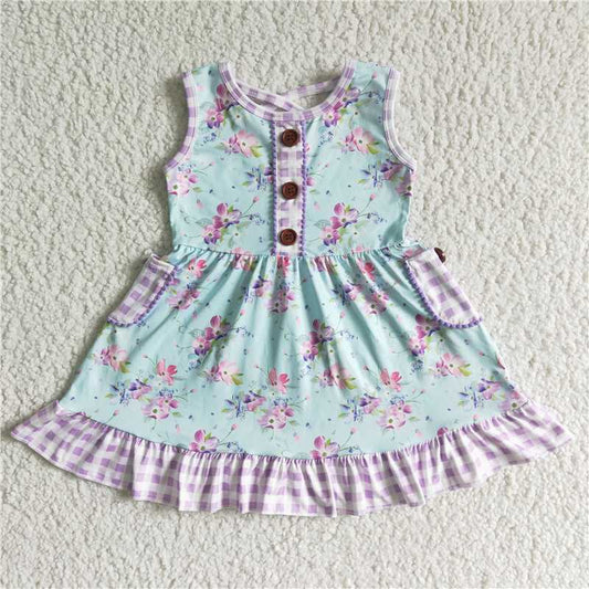 8.7 RTS NO MOQ Summer Baby Girls Dresses GSD0051 Sleeveless purple floral knee length dresses
