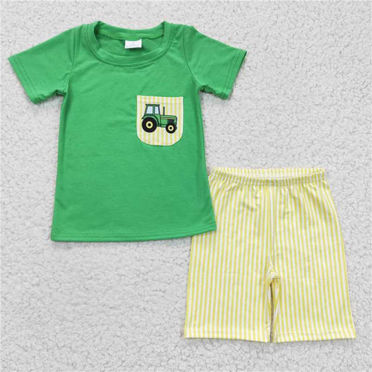 8.12 RTS NO MOQ Baby Boys kids Summer Sets BSSO0058 Tractor summer pocket sets