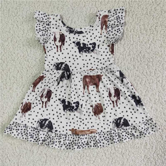 8.6 RTS NO MOQ Summer Baby Girls Dresses GSD0072 Polka dots cow ruffle dresses