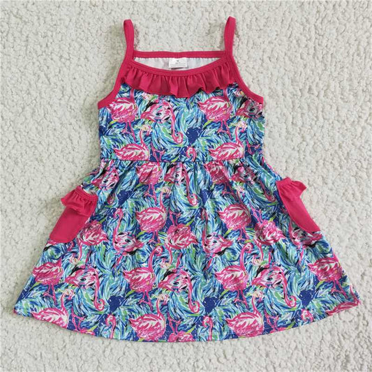 8.6 RTS NO MOQ Summer Baby Girls Dresses GSD0078 Summer flamingo pocket dresses