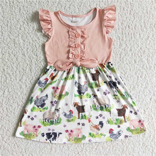 8.6 RTS NO MOQ Summer Baby Girls Dresses GSD0097 Farm flutter sleeve knee length dresses