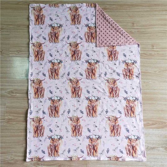 RTS NO MOQ Baby Kids Carpet BL0016 Western Highland Cow Cattle blankets