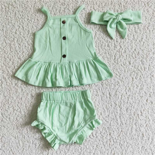 5.24 RTS NO MOQ Baby Girls Summer Outifts GBO0056 Sleeveless Cotton Ribbed Bummie Sets