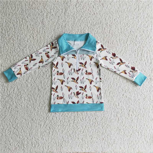 8.7 RTS NO MOQ Baby Boys Long Sleeve BT0095 Duck print pullover long sleeve shirts