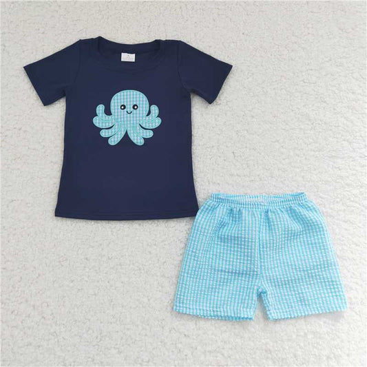 8.11 RTS NO MOQ Baby Boys kids Summer Sets BSSO0088 Octopus shorts sets clothes sets