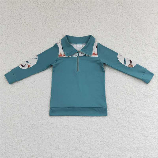 7.21 RTS NO MOQ Baby Boys Long Sleeve BT0105 Western Cow Skull Long Sleeve Pullovers Tops