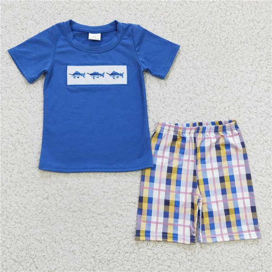 8.11 RTS NO MOQ Baby Boys kids Summer Sets BSSO0125 Sharks summer blue shorts sets