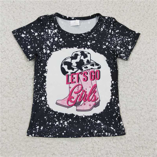 7.25 RTS NO MOQ Summer Baby Girls Short Sleeve GT0125 Let's Go Girls Black Western Short Sleeve Summer Shirts