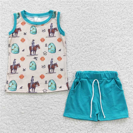 8.9 RTS NO MOQ Baby Boys kids Summer Sets BSSO0208 sleeveless tee shirt rodeo shorts western clothes sets