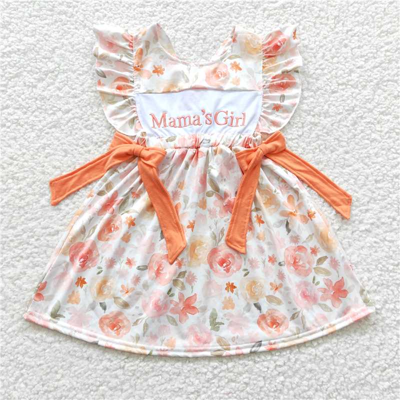 8.4 RTS NO MOQ Summer Baby Girls Dresses GSD0307 Mama's Girl Orange Floral Knee Length Dresses