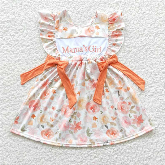 8.4 RTS NO MOQ Summer Baby Girls Dresses GSD0307 Mama's Girl Orange Floral Knee Length Dresses