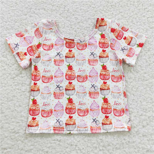 7.24 RTS NO MOQ Summer Baby Girls Short Sleeve GT0204 Cupcake Short Sleeve Shirts Tops