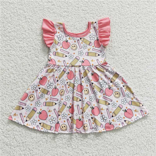 GSD0406 Pencil Apple smile face flower pink flying sleeve dress